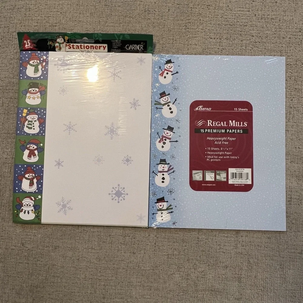 Vtg Christmas Stationery Lot Snowman Winter Paper Envelopes Hallmark Regal Mills